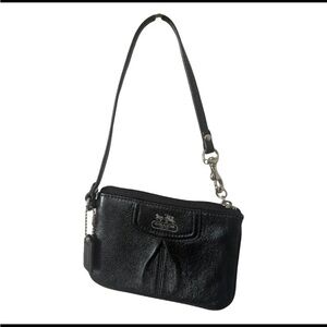 Coach Black Leather Wristlet with Silver Accents